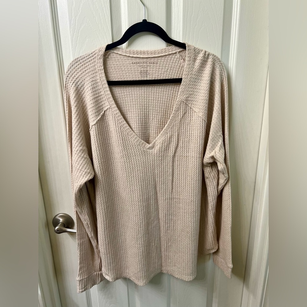 American Eagle Beige Waffle Knit Top Size XL